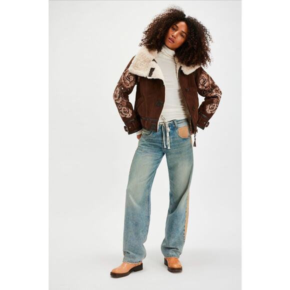 Free People NWT We The Free Andies Embroidered Vegan Leather Moto Jacket Size L - Picture 3 of 13